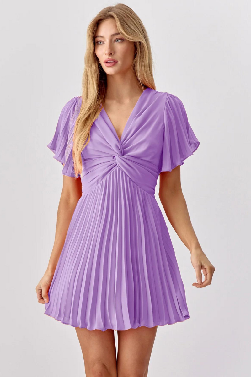Stacey Pleated Mini Dress Lavender / XS