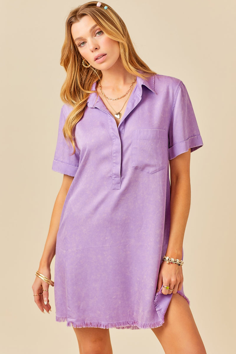 Frayed Hem Shirt Dress