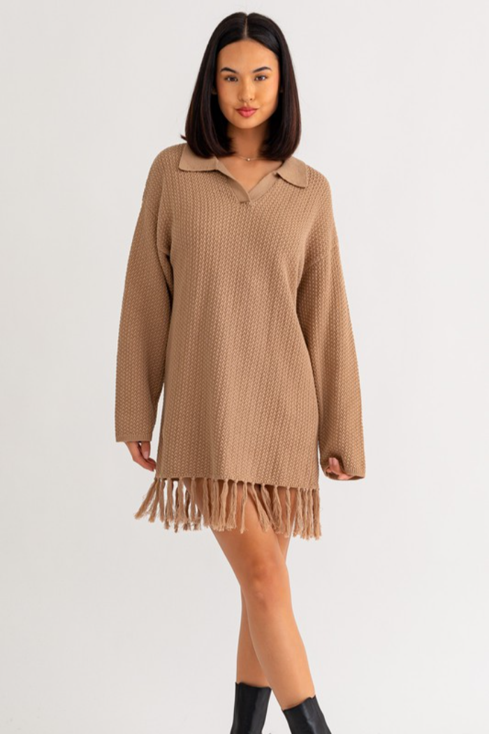 Fringe Trim Knit Dress