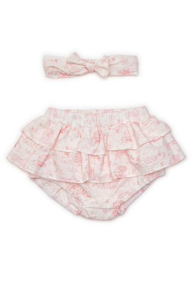 PLH Bows Pink Ruffle Diaper Cover & Headband Set