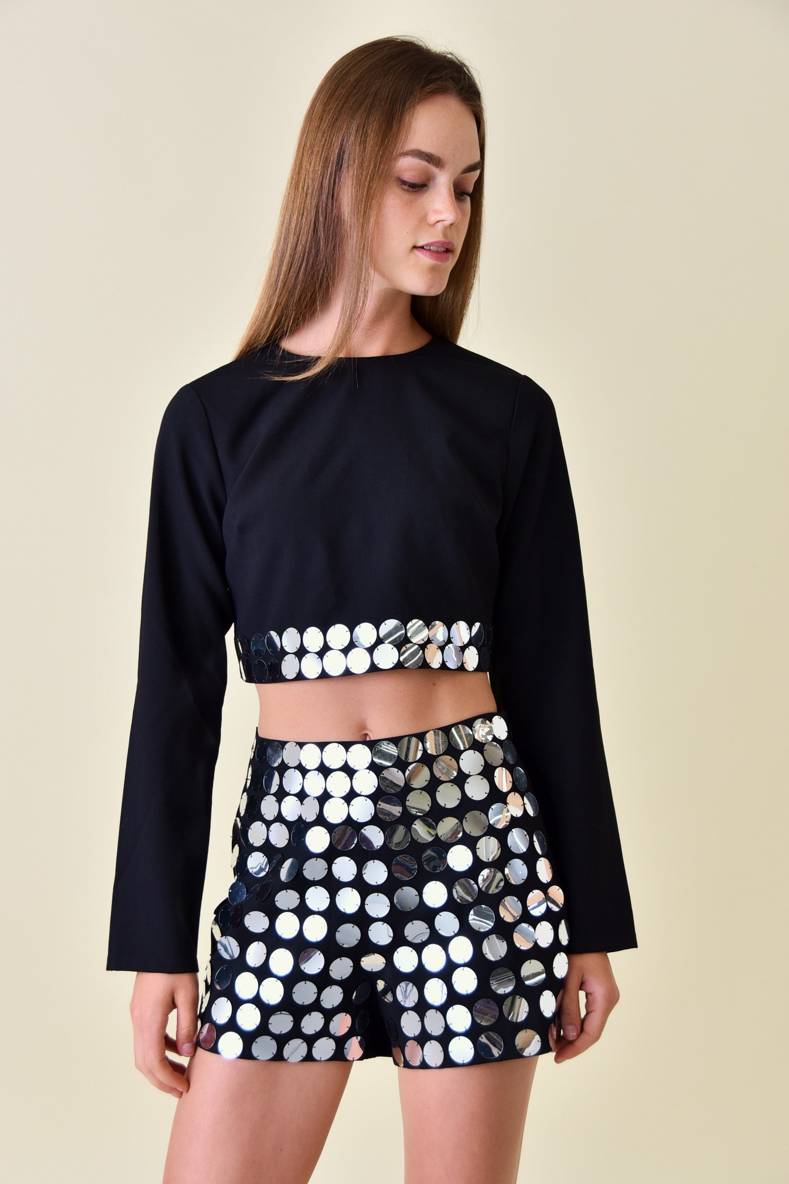 Other Stories embellished crop top with dot print in white