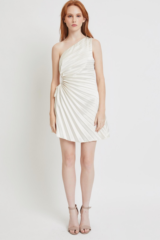 one shoulder pleated asymmetric mini dress – Bella Bella lightpink A Line V Neck Size:OS Cut with a sleek