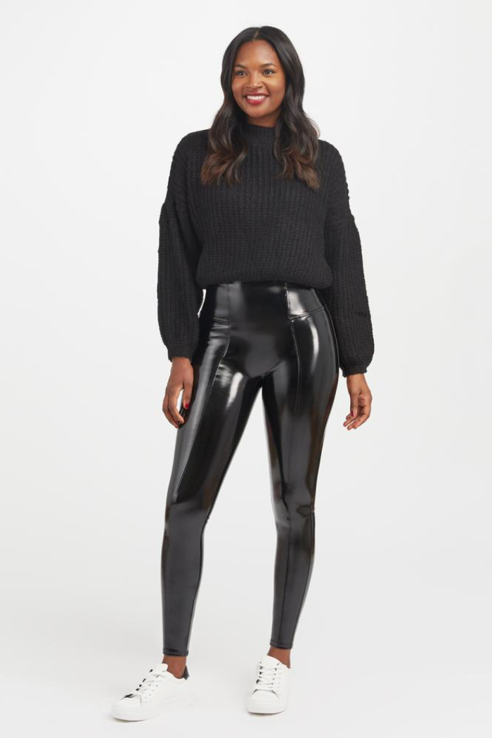 Extro & Vert Petite PU faux leather leggings with seam detail in black