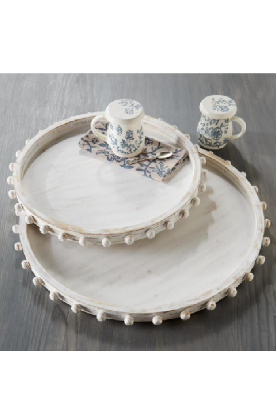 Granada Round Tray in Mango Wood Gray | Arhaus