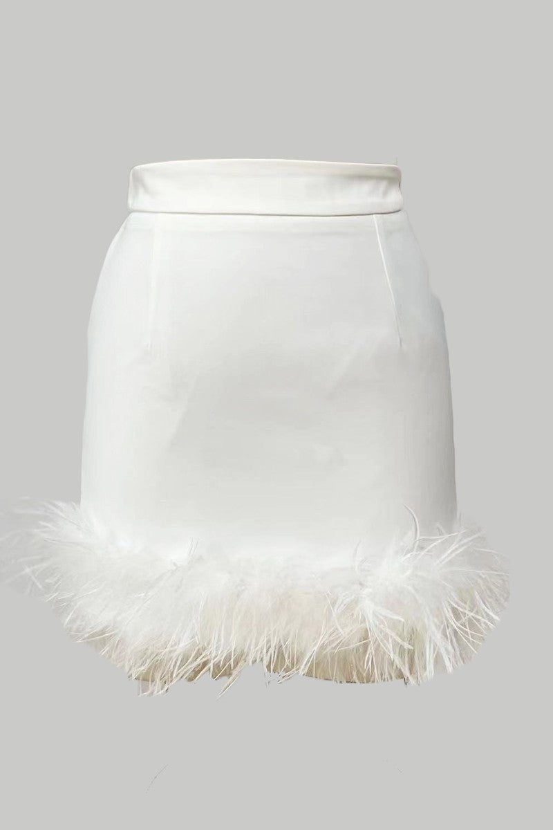 Elle Feather Skirt- White