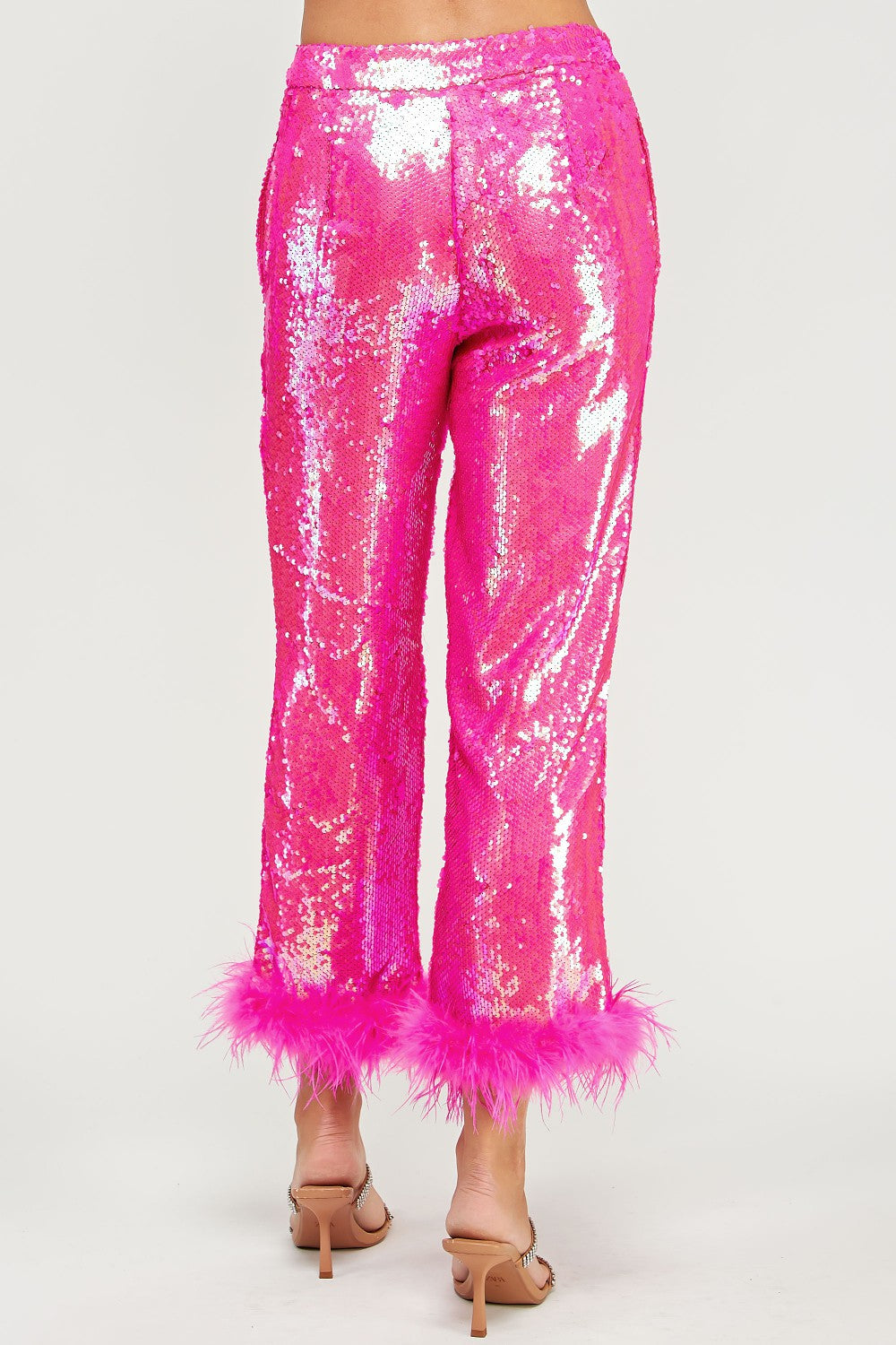 Hot Pink Sheer Sequin Flared Pants