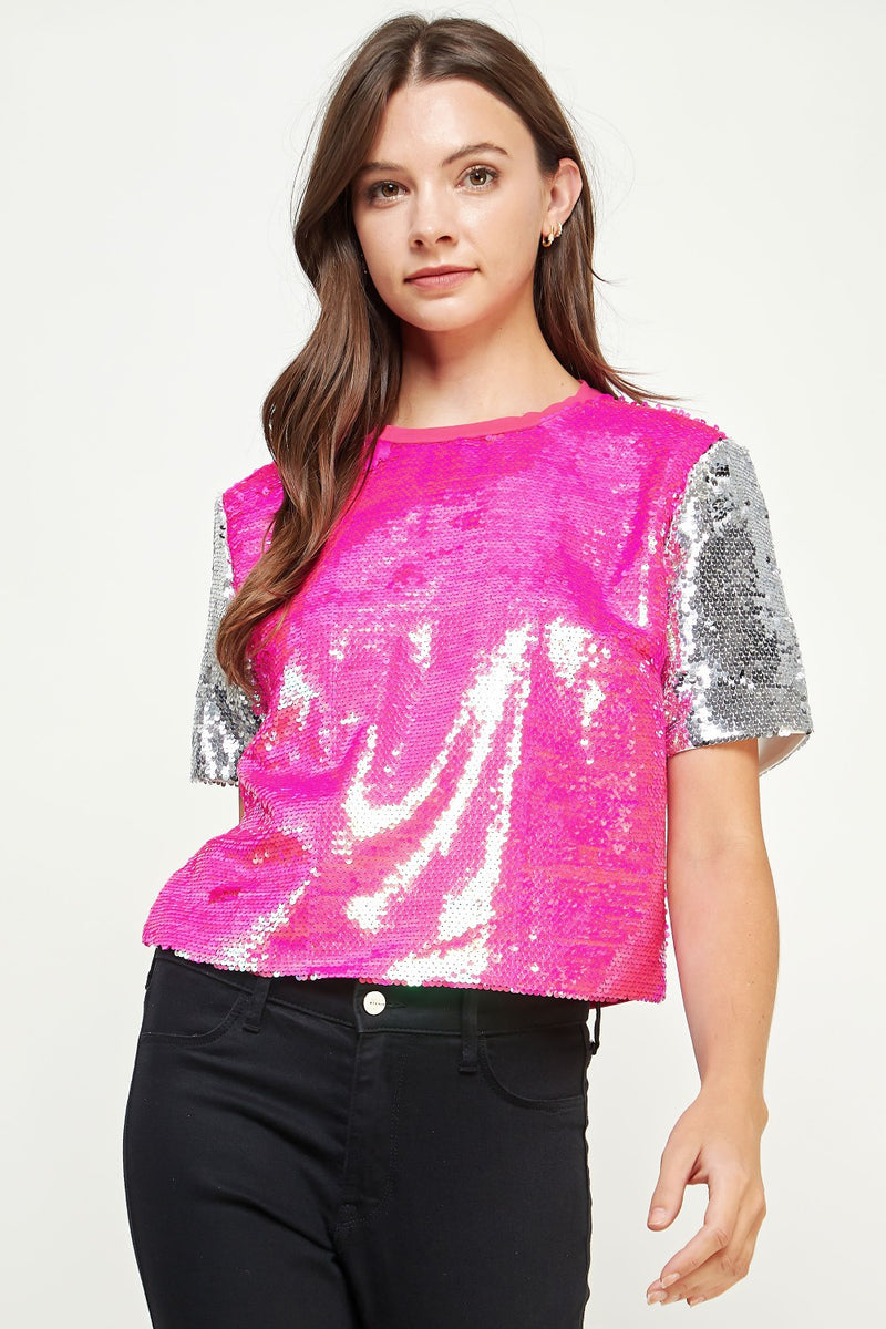 Bellah Pink Sequin Crop Top – Beginning Boutique