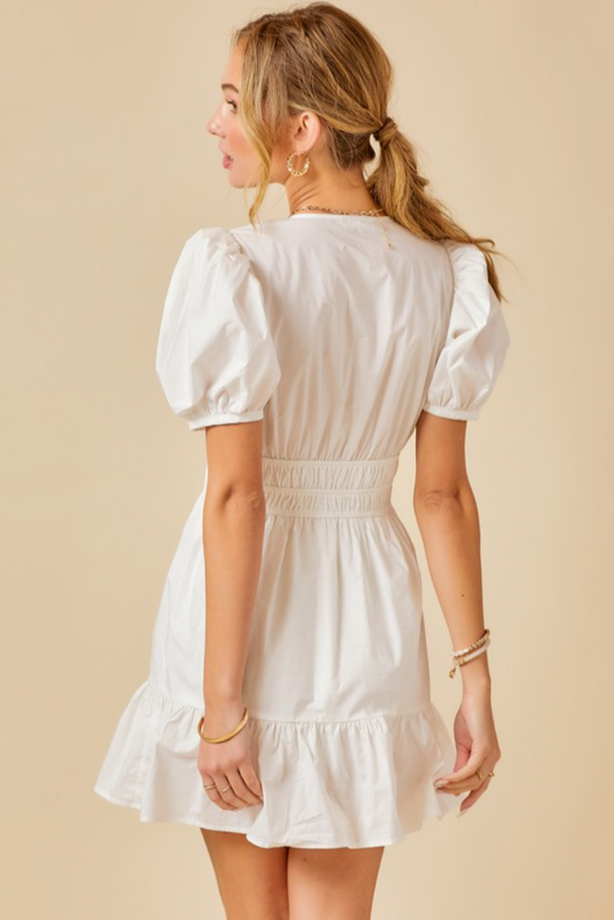 puff sleeve mini poplin dress boohoo Women's Cotton Poplin Shirred Bodice Puff Sleeve Mini Dress in Baby Pink | Size: 10