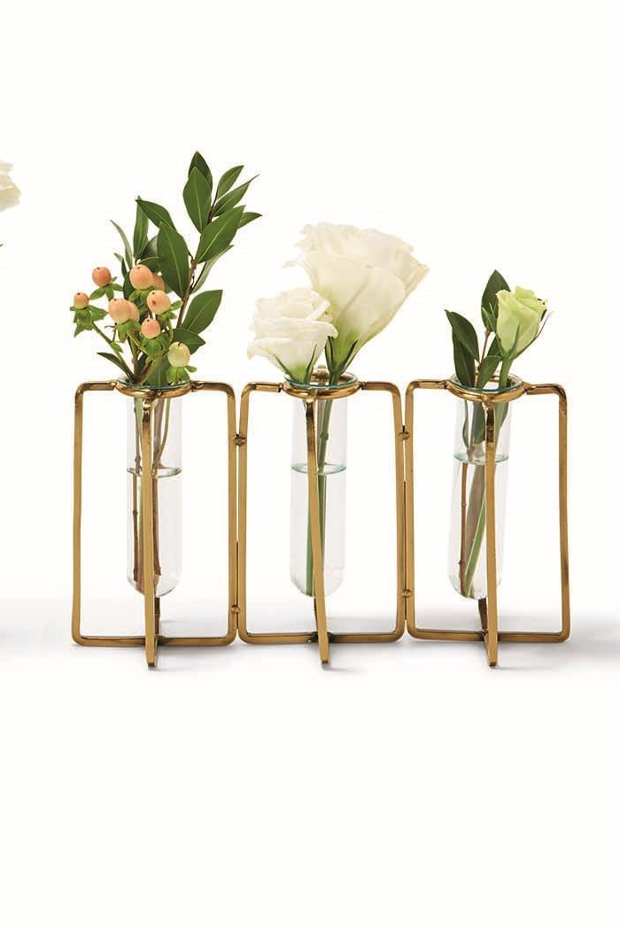 Set of 10 Hinged Flower Vases Gold