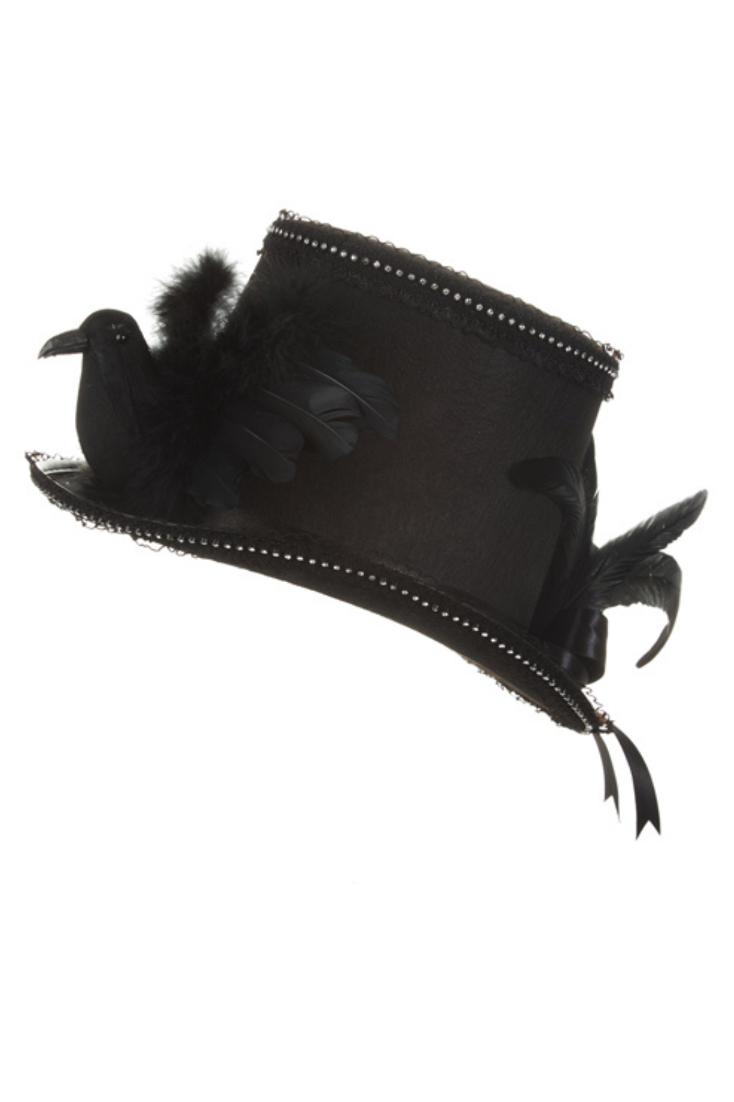 Black Feather Trim Witch Hat